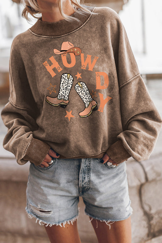 Brown HOWDY Western Fashion Graphic Sweatshirt