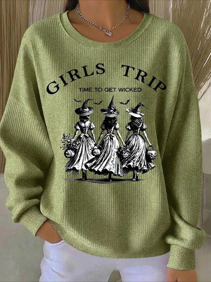 Halloween Printed Crew Neck Floral Long Sleeve Sweater Hoodie