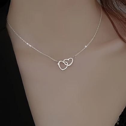 Free Gift Simple Elegant Hollow Heart Pendant Necklace, Alloy Double Loop Design, Fashionable Daily Wear Jewelry, Ideal Valentine'S Day Gift for Her
