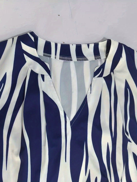 Abstract Ripple Print Dress, Casual V Neck Sleeveless Dress