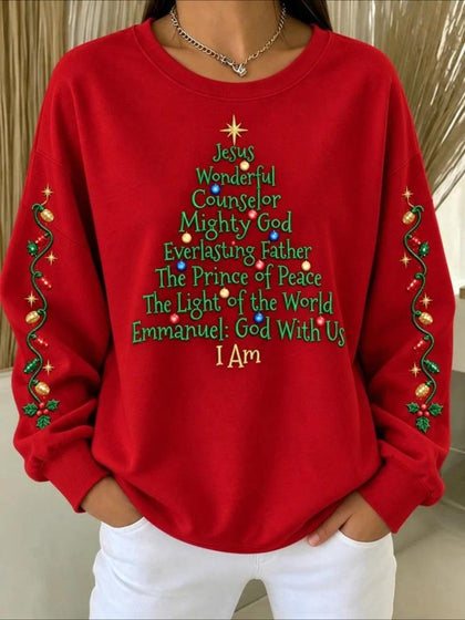 Christmas Words Tree Crew Neck Long Sleeve Sweatshirt