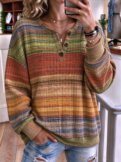 Abstract Regular Fit Casual Henley Collar Sweatshirt