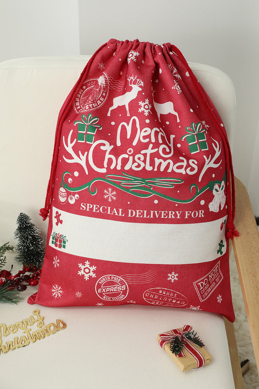 Red Merry Christmas Drawstring Gift Bag