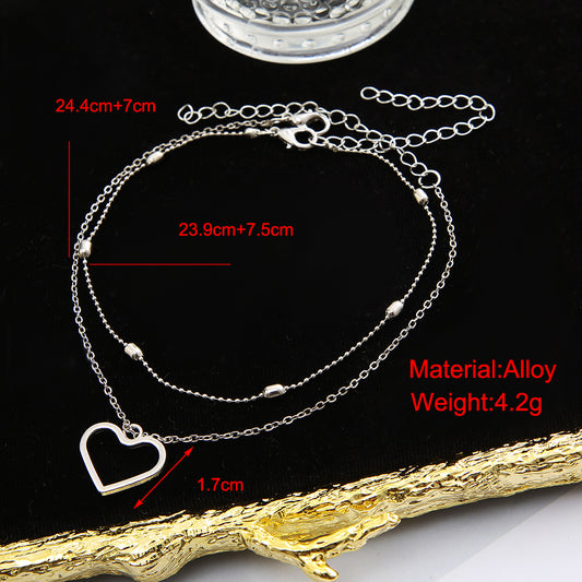 Hollow love beach double anklet
