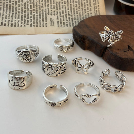 Vintage Crying Face Ring 9-Piece Set of Playing Card Rings