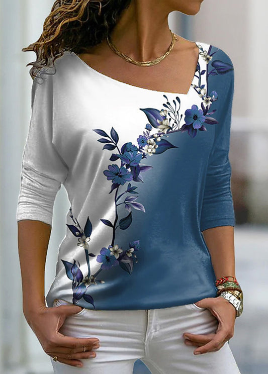 V-neck Floral Long-sleeved T-shirt