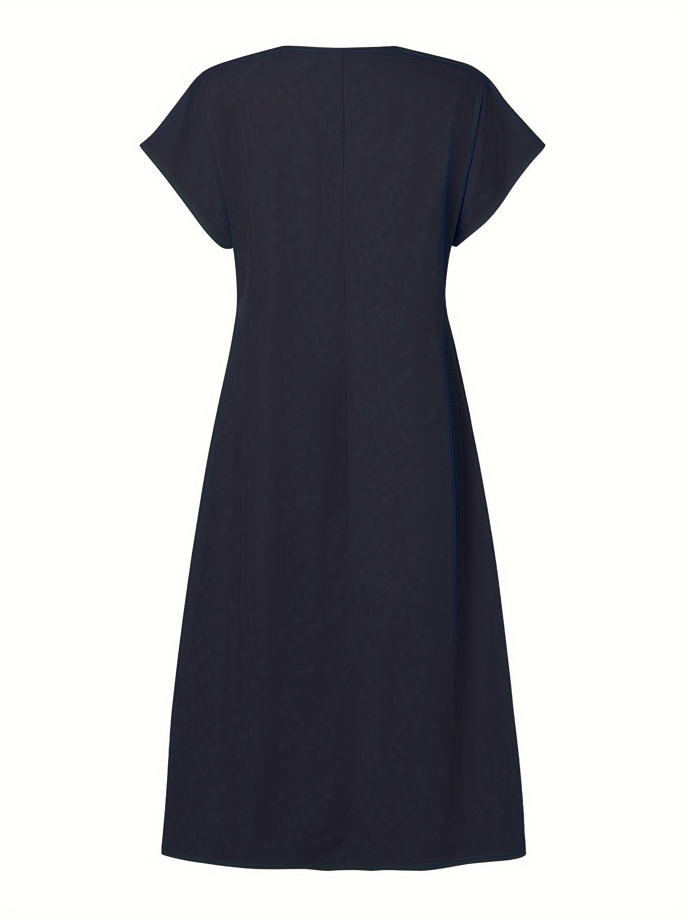 Solid Pintuck Midi Dress, Casual Crew Neck Short Sleeve Dress