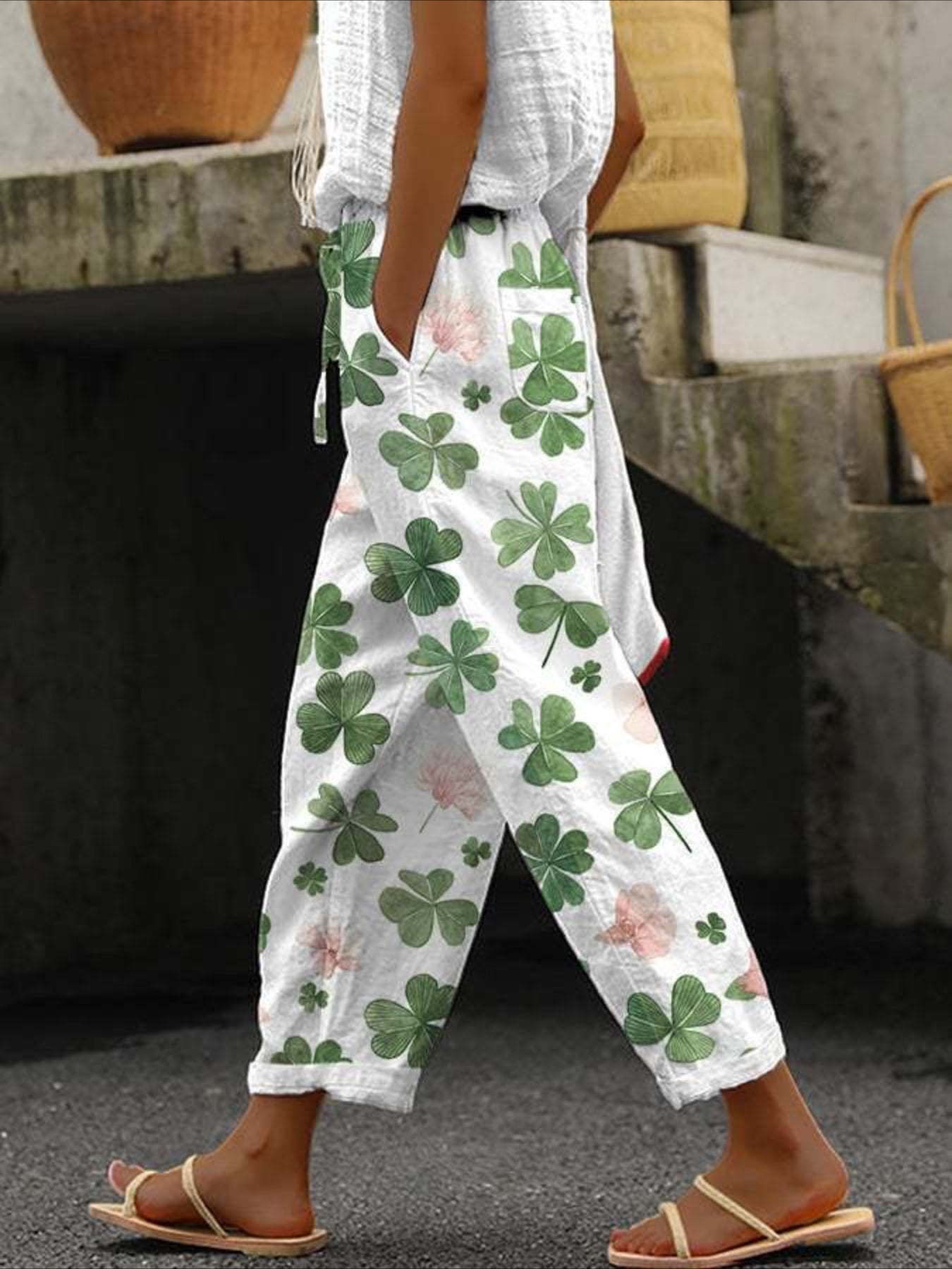 Floral Print Pants, Casual Elastic Waist Pants