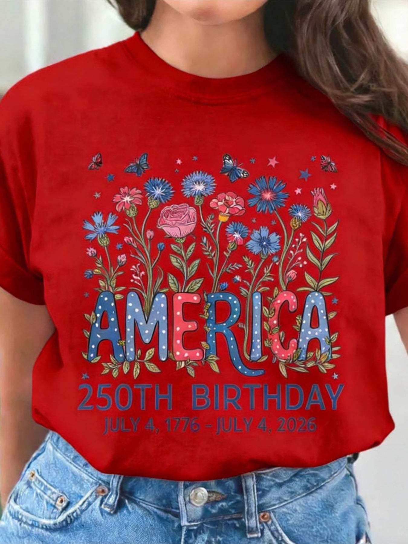 Vintage Floral Crew Neck Short Sleeve T-shirt