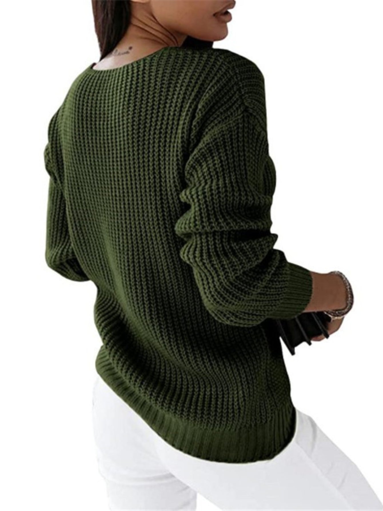 Cable Knit V Neck Sweater, Casual Long Sleeve Sweater