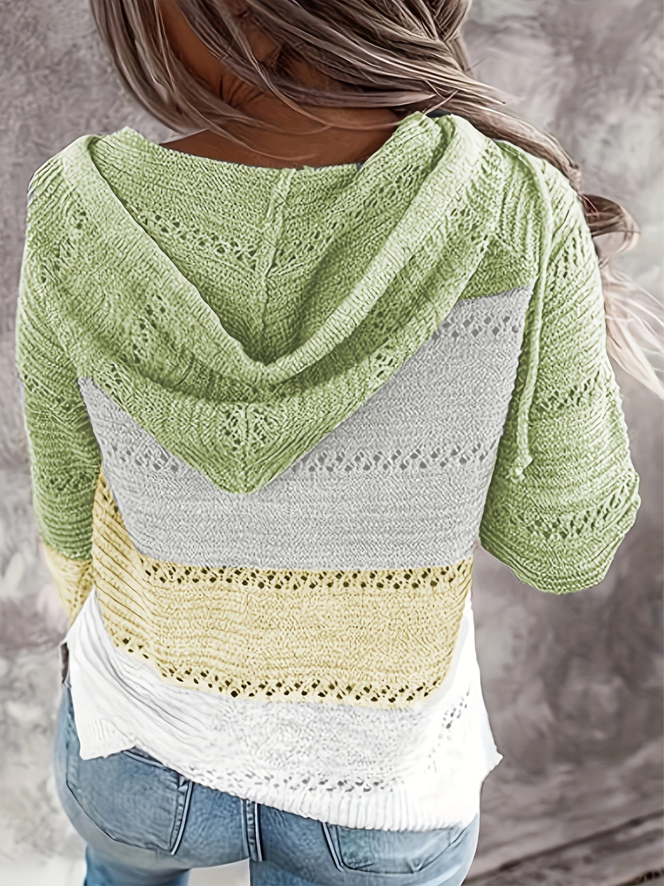 Women's Vacation-Ready Color Block Hooded Knit Sweater