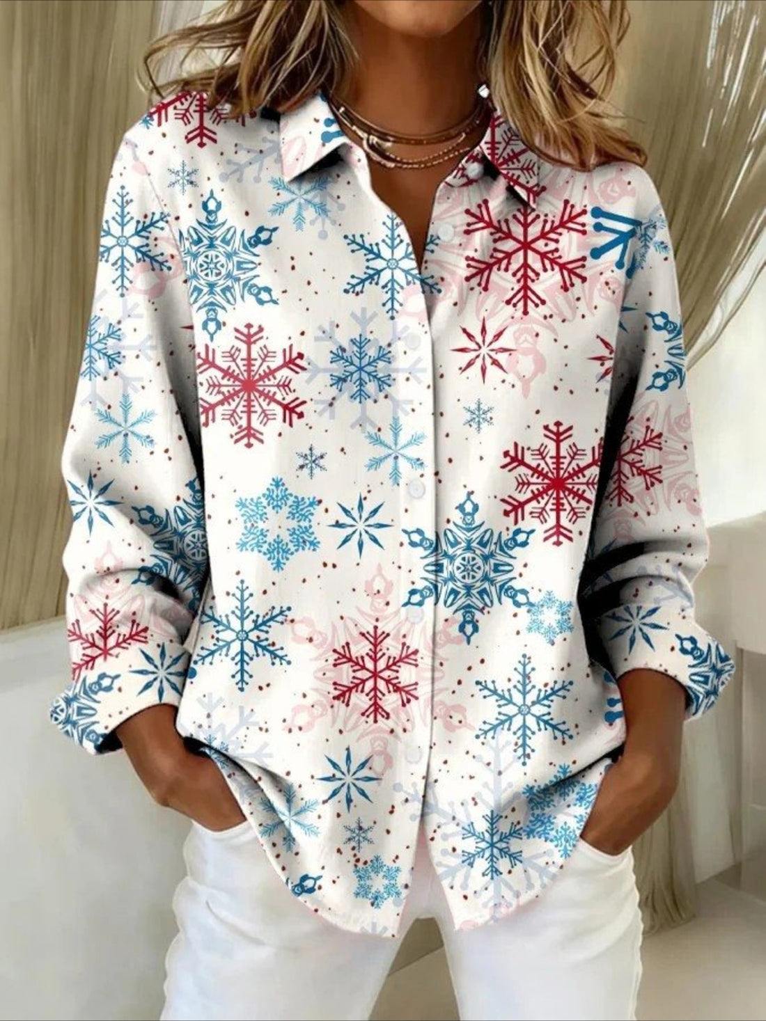 Christmas Vintage Loose Shawl Collar Shirt