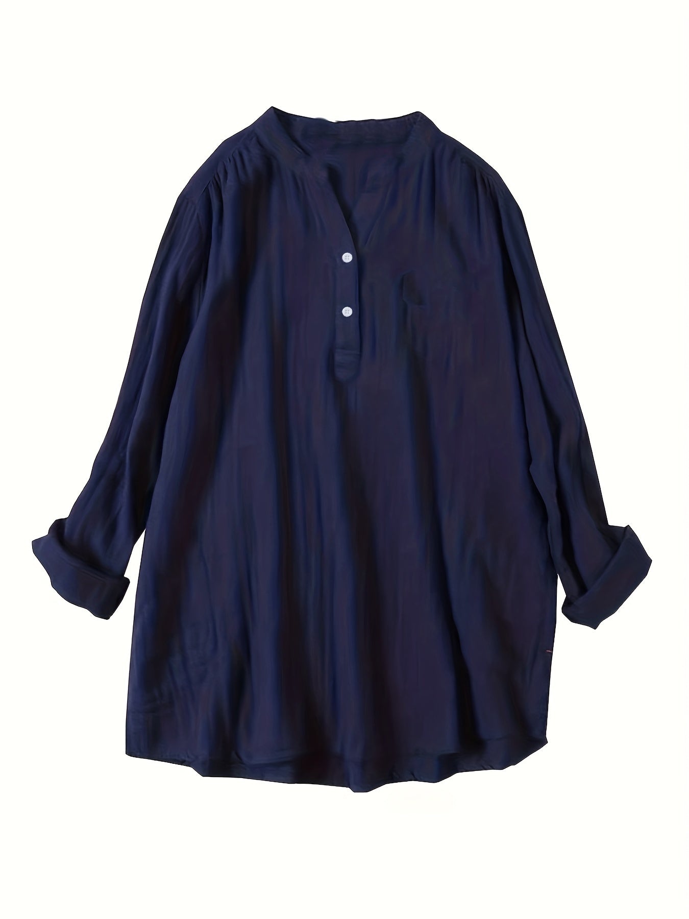Solid Button Front Blouse, Casual V Neck Long Sleeve Blouse