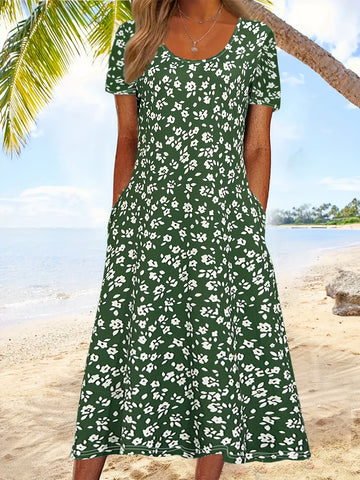 Chic Floral Print V-Neck Sleeveless Midi Dress