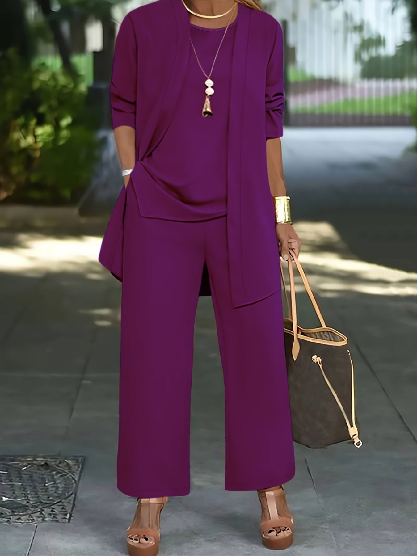 Plain Split Joint Matching Outfit Commuting Long Sleeve Casual Multi-Piece Matching Set