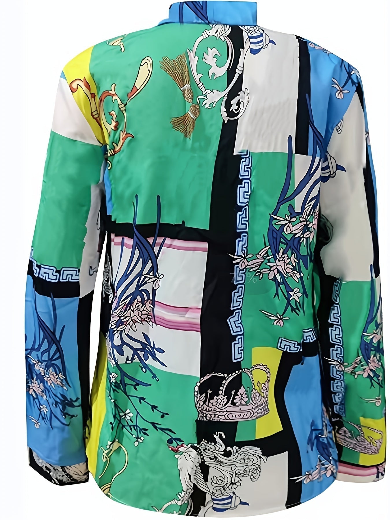 Women's Blouse V-neck Print Button Long Sleeve Loose Fall Blouse