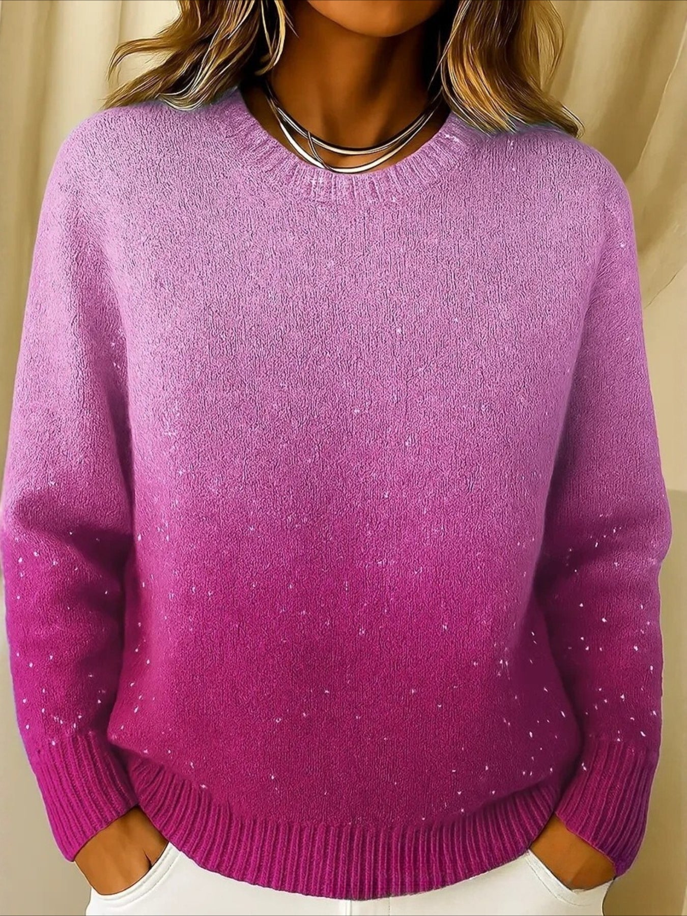 Gradient Pattern Spring/Fall Casual Raglan Sleeve Long Sleeve Crew Neck Sweater