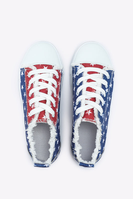 Multicolor American Flag Stars Printed Frayed Detail Lace-up Shoes
