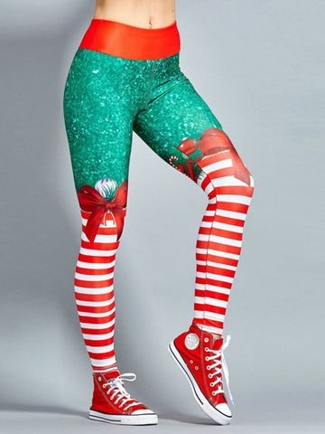 Women's Christmas High Waist Yoga Leggings, Long Length Athletic Pants with Festive Pattern