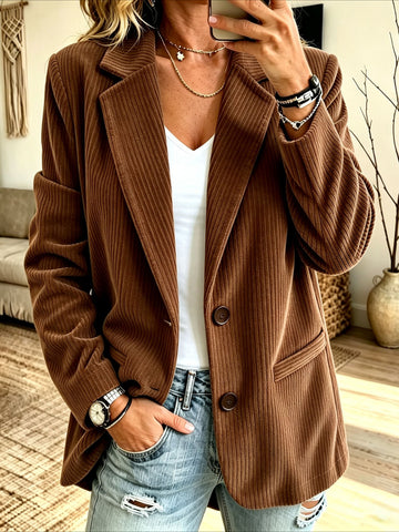 Long Sleeve Solid Color Corduroy Blazer