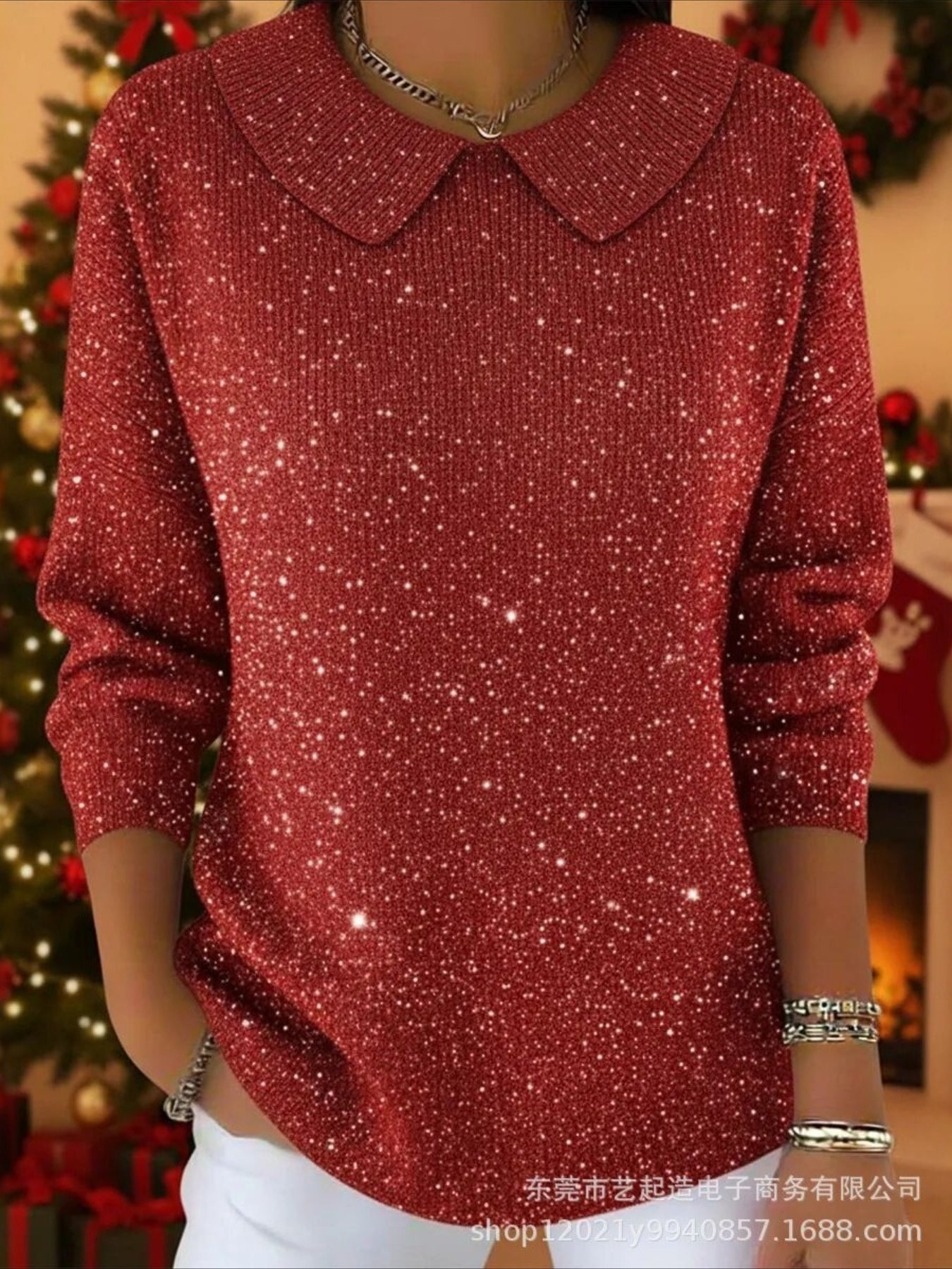 Christmas Printing Spring/Fall Casual Long Sleeve Shawl Collar Sweater