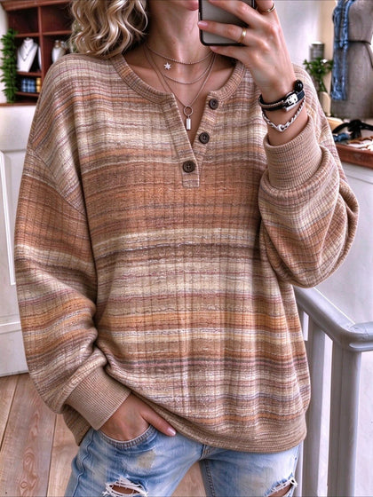 Abstract Regular Fit Casual Henley Collar Sweatshirt