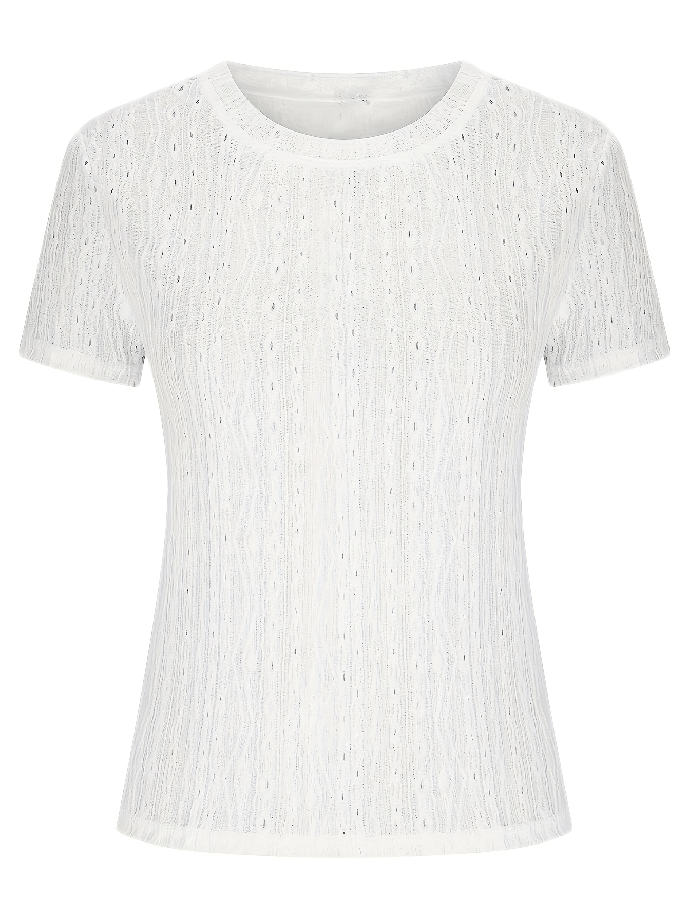 Solid Color Short Sleeve Hollow Out Round Neck T-Shirt