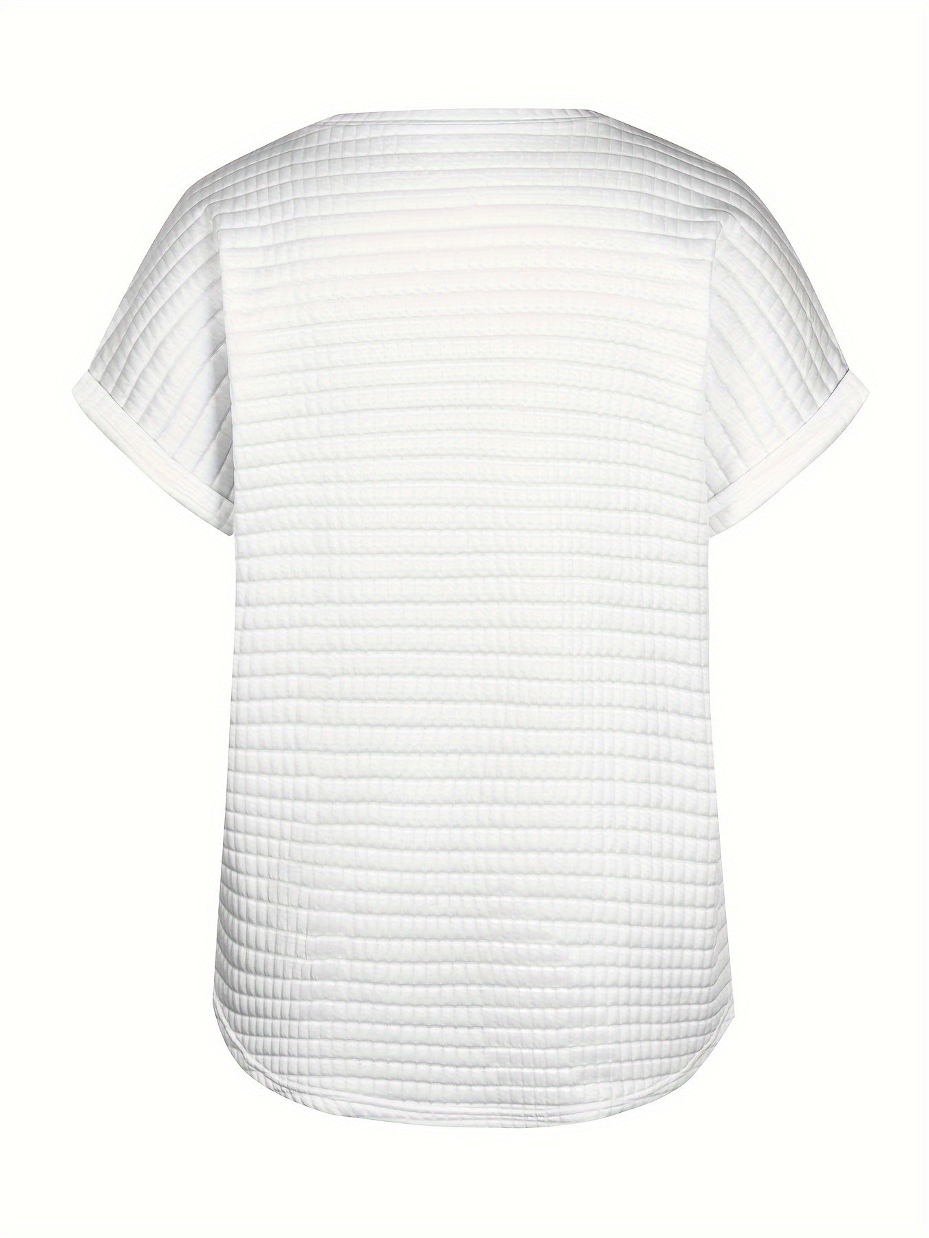 Plaid Textured Solid T-Shirt, Casual Short Sleeve Top