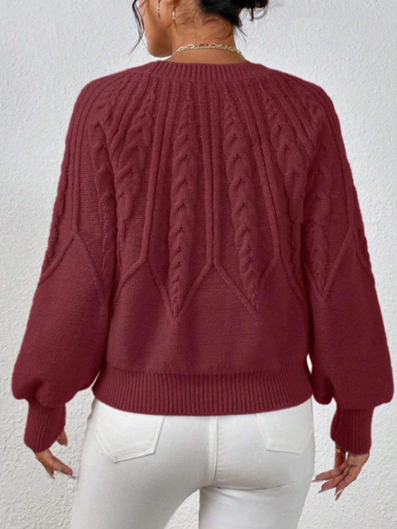 Casual Pullover Chic Knit Lantern Sleeves & Ruffle Detail Sweater