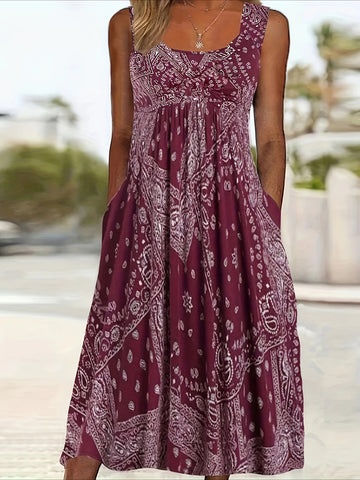 Geometric Print Sleeveless Midi Dress