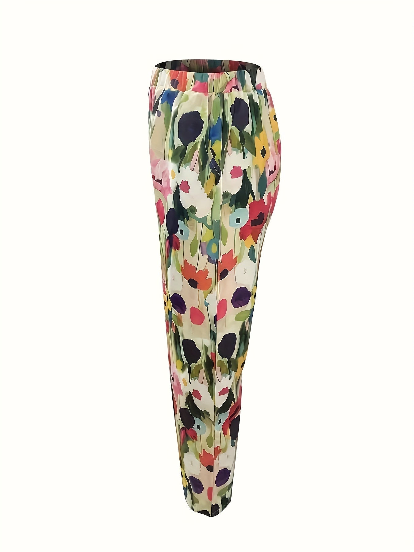 Floral Print Pants, Casual Elastic Waist Pants