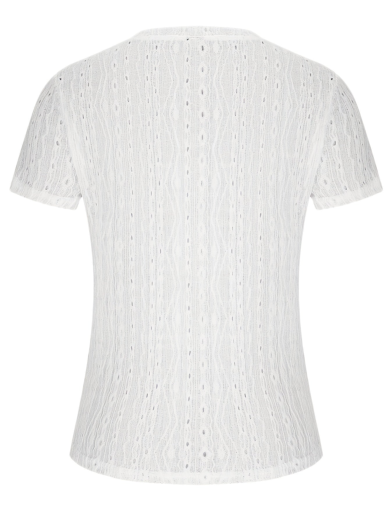 Solid Color Short Sleeve Hollow Out Round Neck T-Shirt