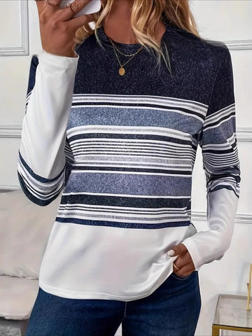 Striped Long Sleeve Crew Neck Casual T-shirt