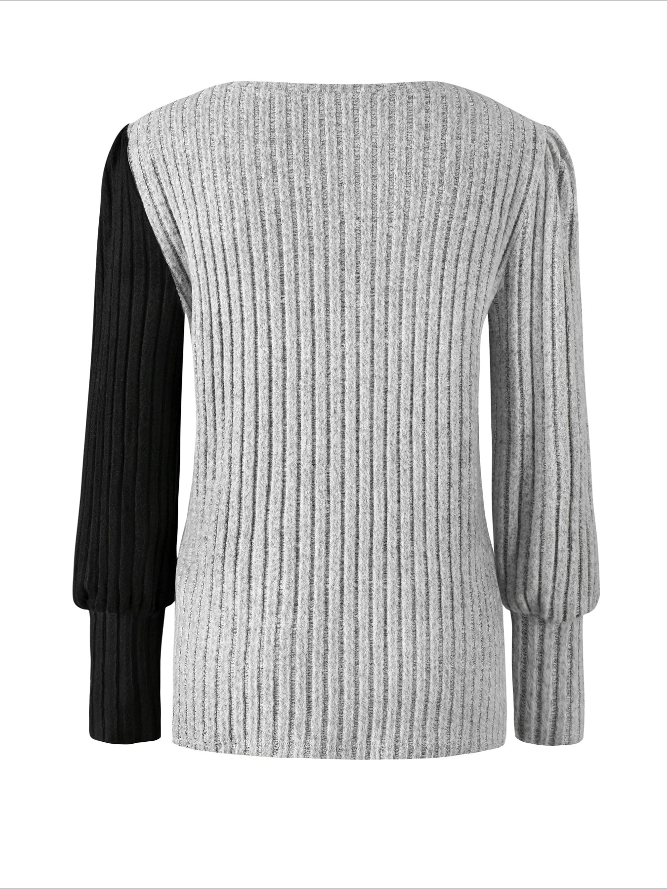 Ribbed Crew Neck T-shirt, Elegant Long Sleeve Buton Decor Top