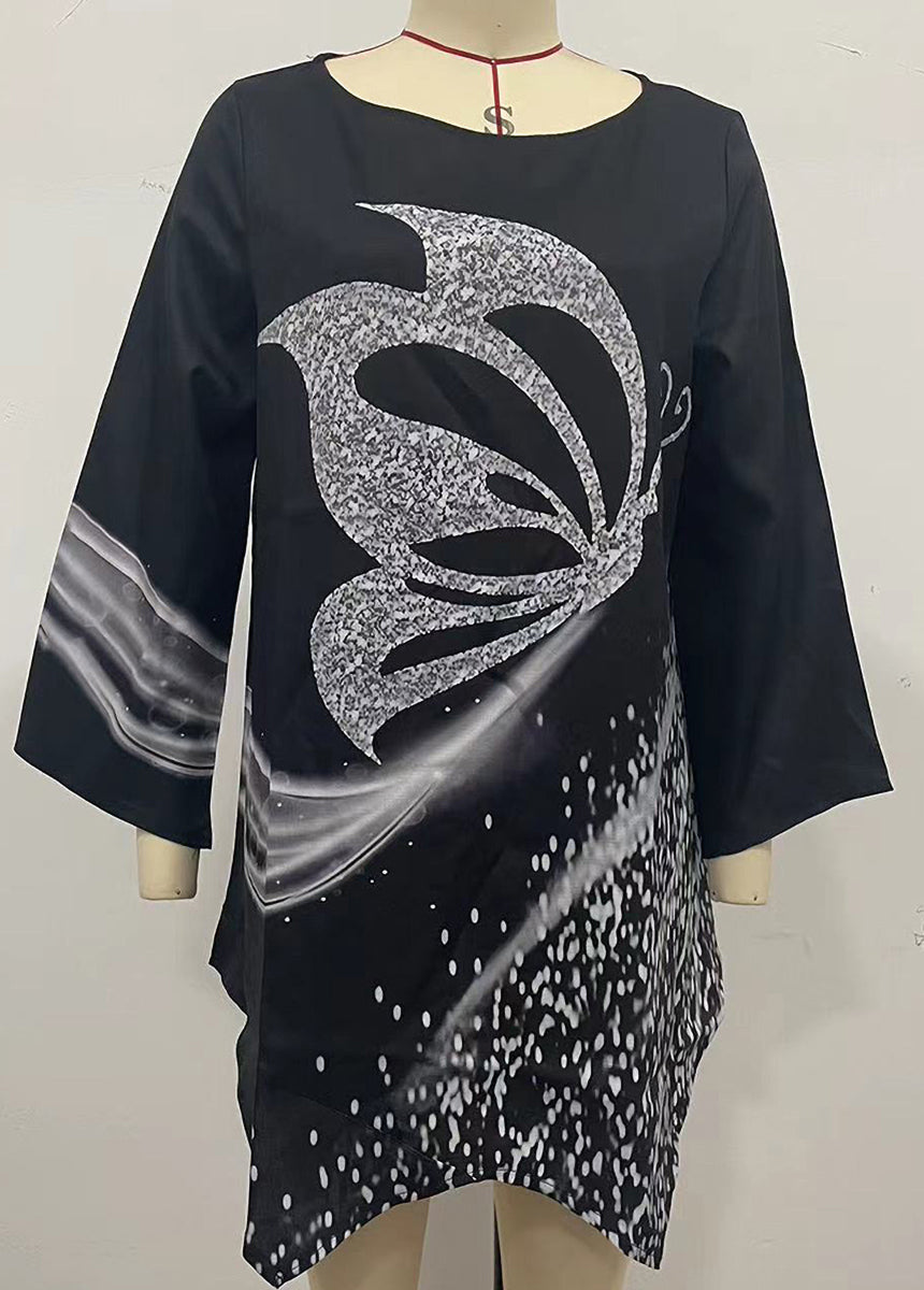 Geometric Print Long Sleeve Stitching Crewneck Shirt