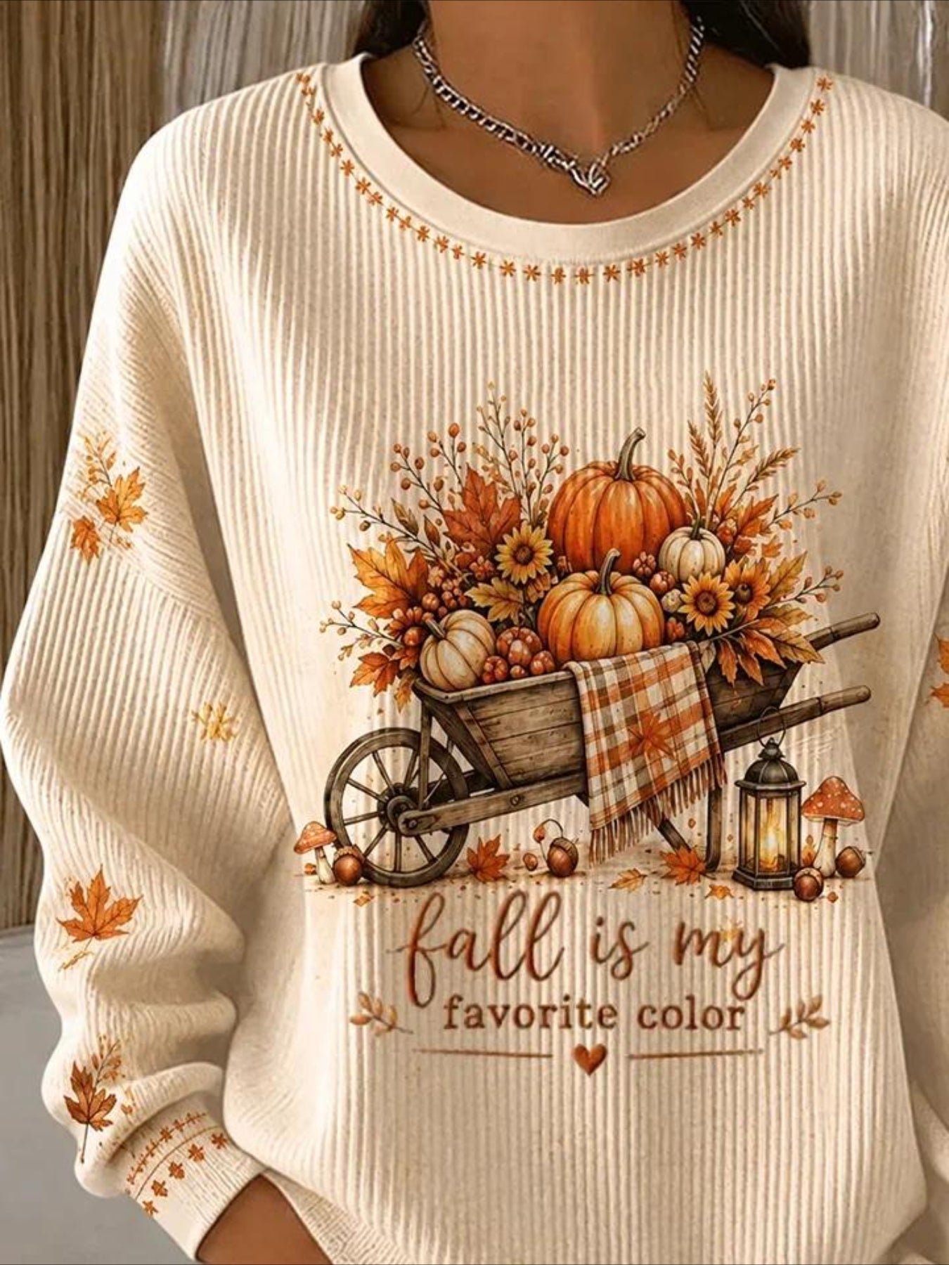 Pumpkins Halloween Printed Crew Neck Floral Long Sleeve Sweater Hoodie