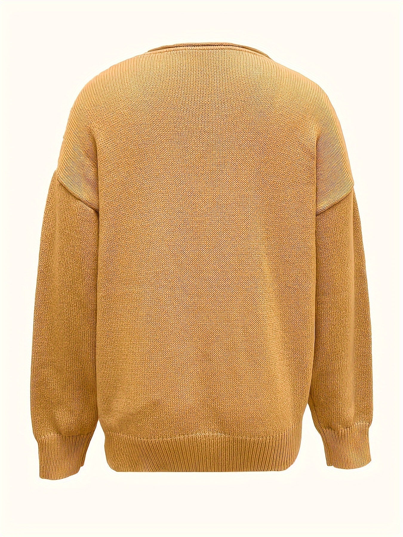 Solid Color V Neck Sweater, Casual Long Sleeve Sweater