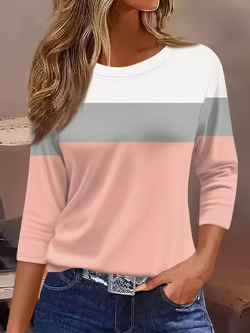 Regular Fit Printed Three-Quarter Sleeve Round Neck T-Shirt