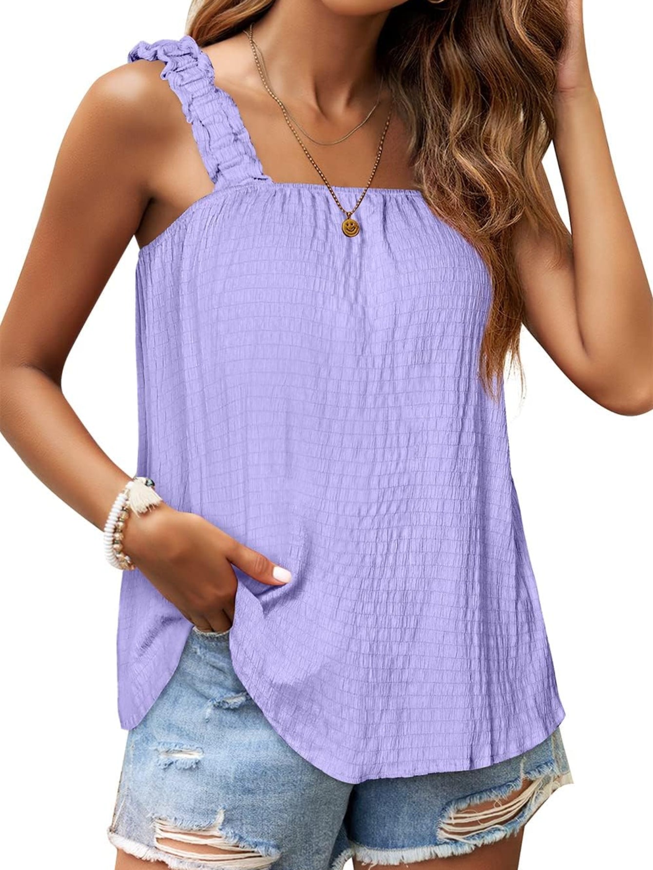 Square Neck Loose Fit Sleeveless Tank Tops