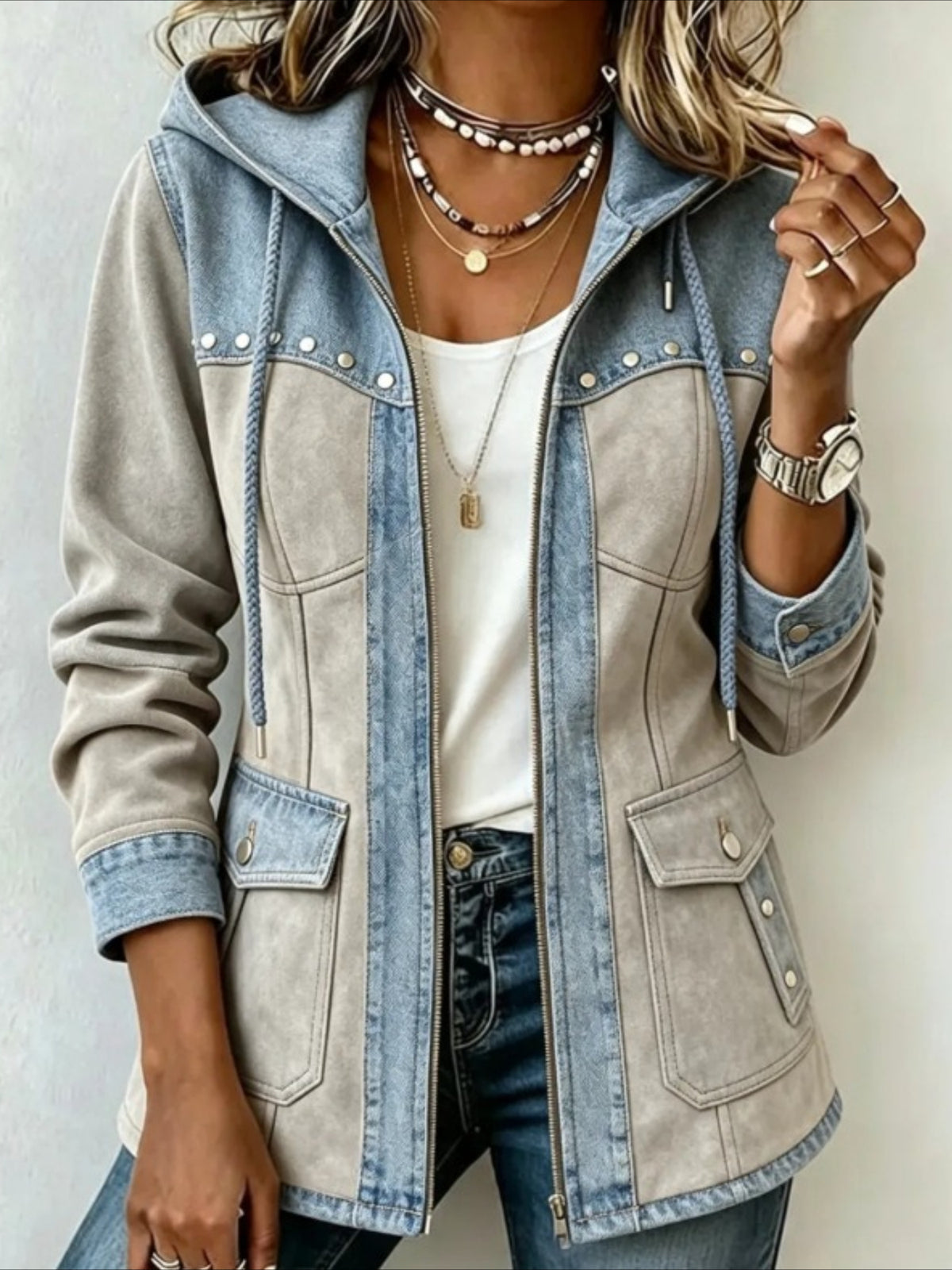 Geometric Long Sleeve Hoodie Vintage Spring/Fall Jacket Outerwear