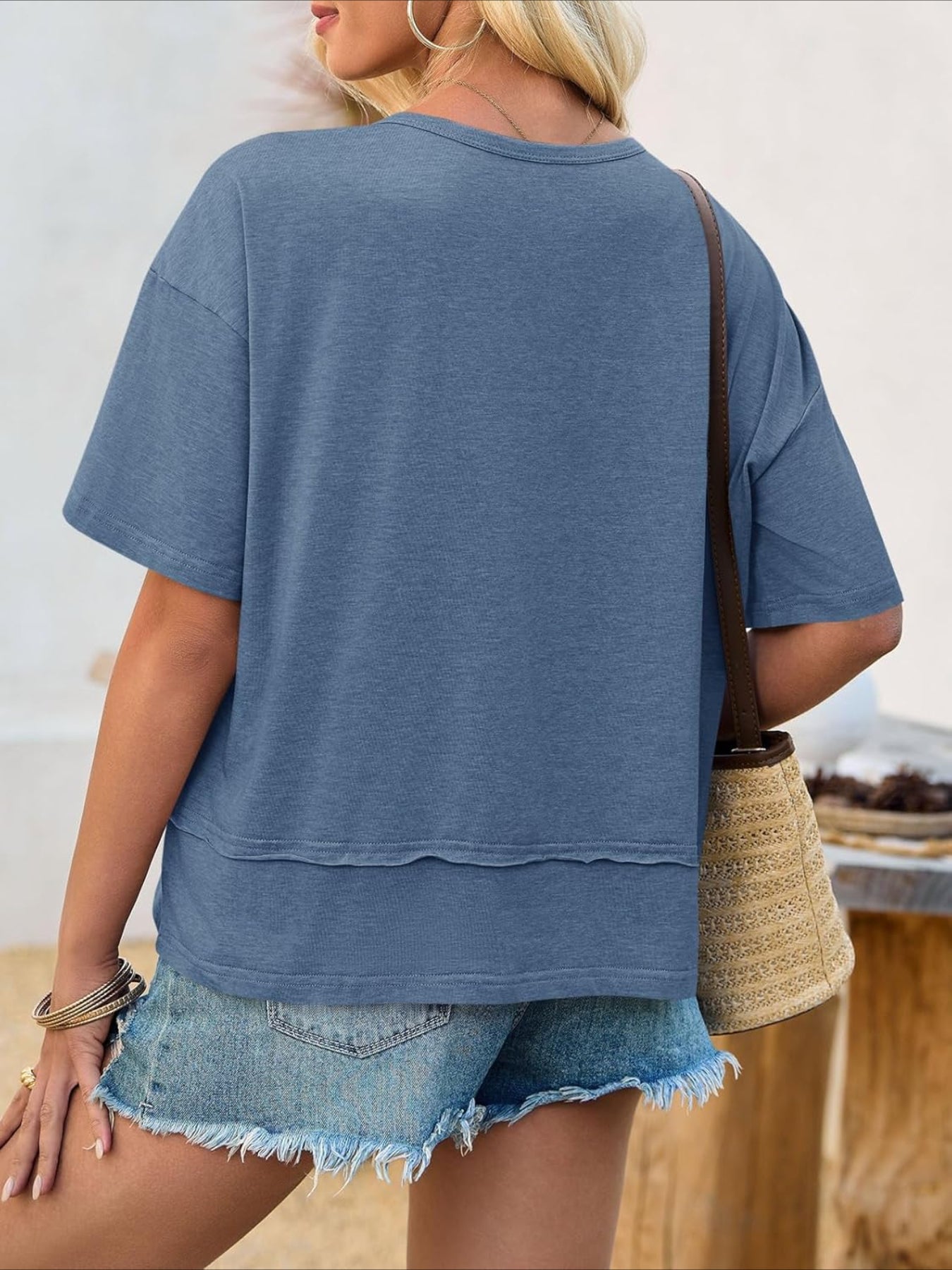 V Neck Casual Short Sleeve Flowy Cute Loose Fit Basic Tees