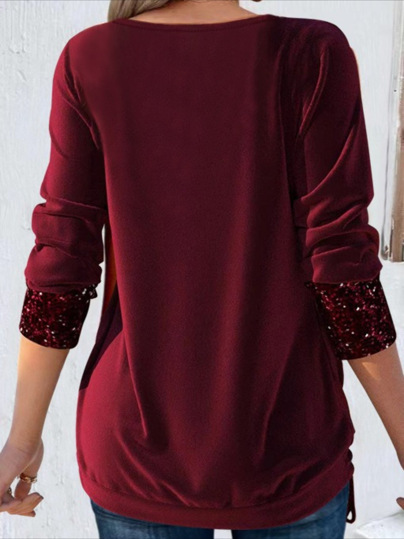 Fake Two-piece Vintage Plain U-Neck Long Sleeve T-shirt