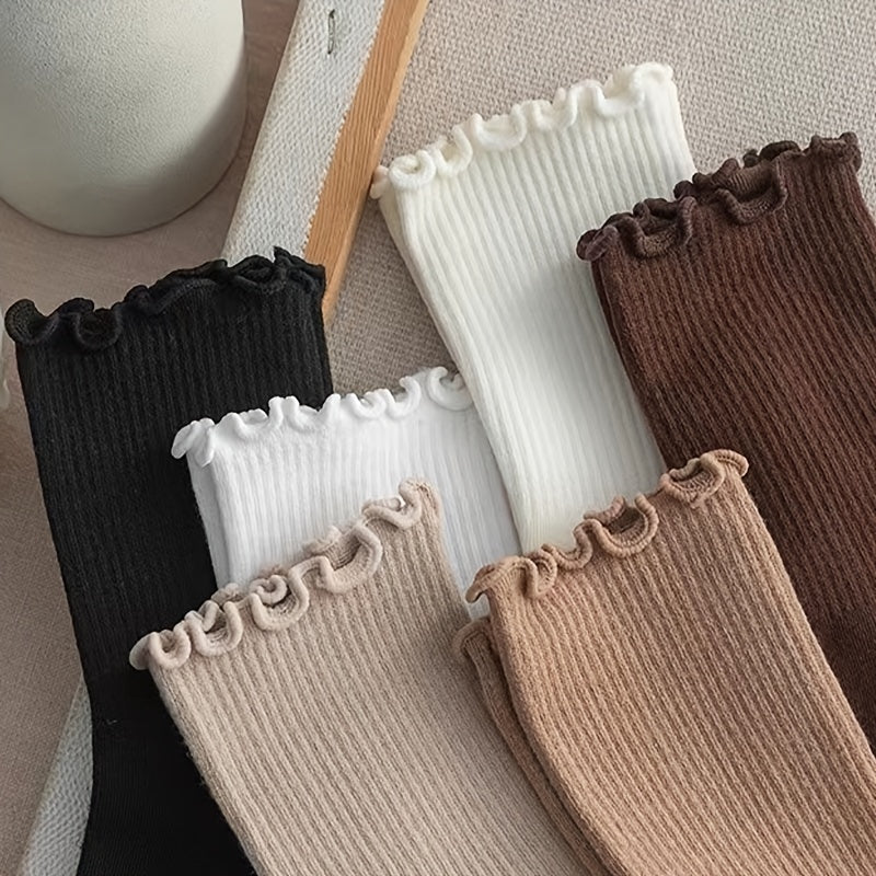 6/8 Pairs Lettuce Trim Socks, Comfy & Breathable Mid Tube Socks