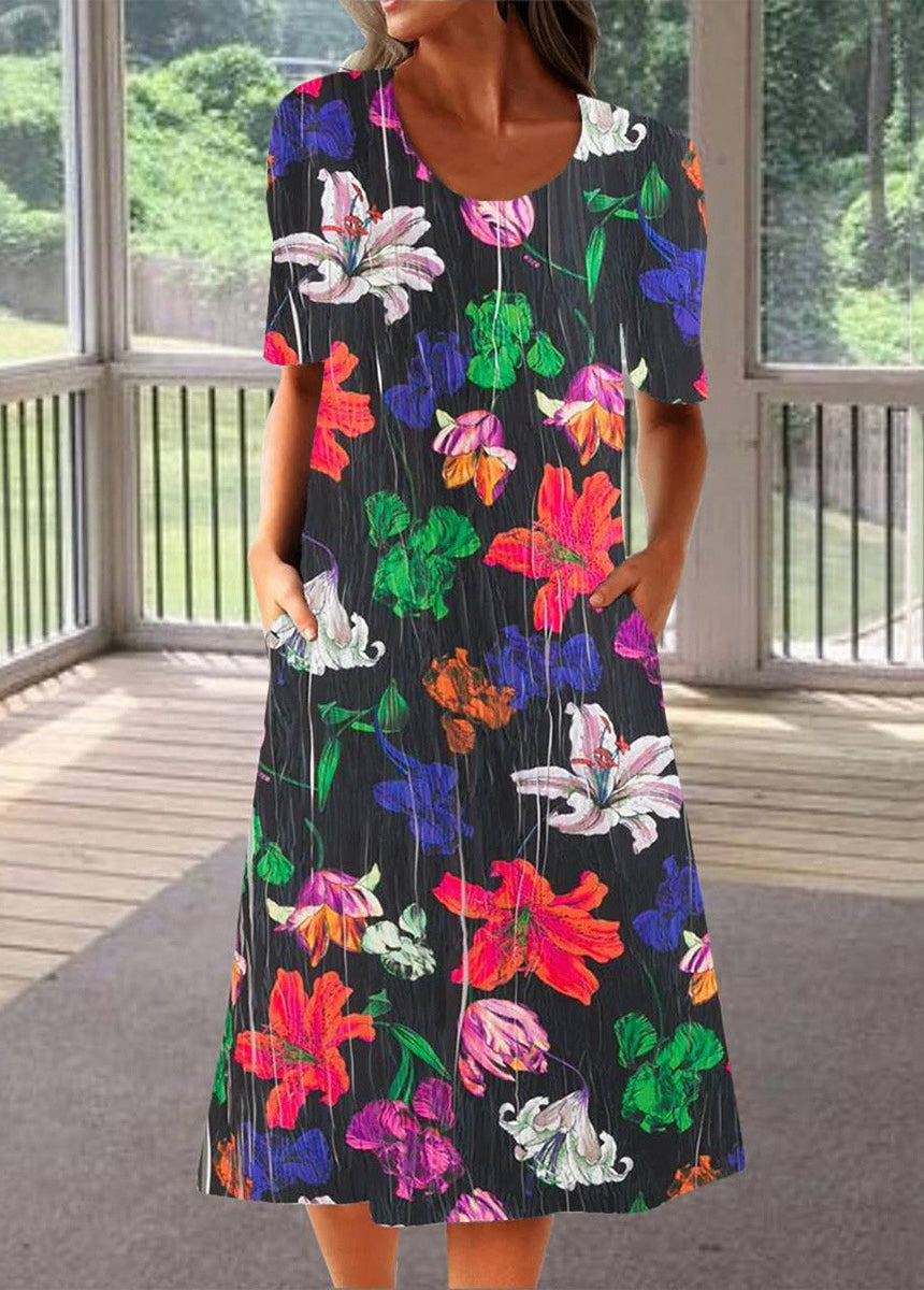 Crewneck Printed Pocket Dress