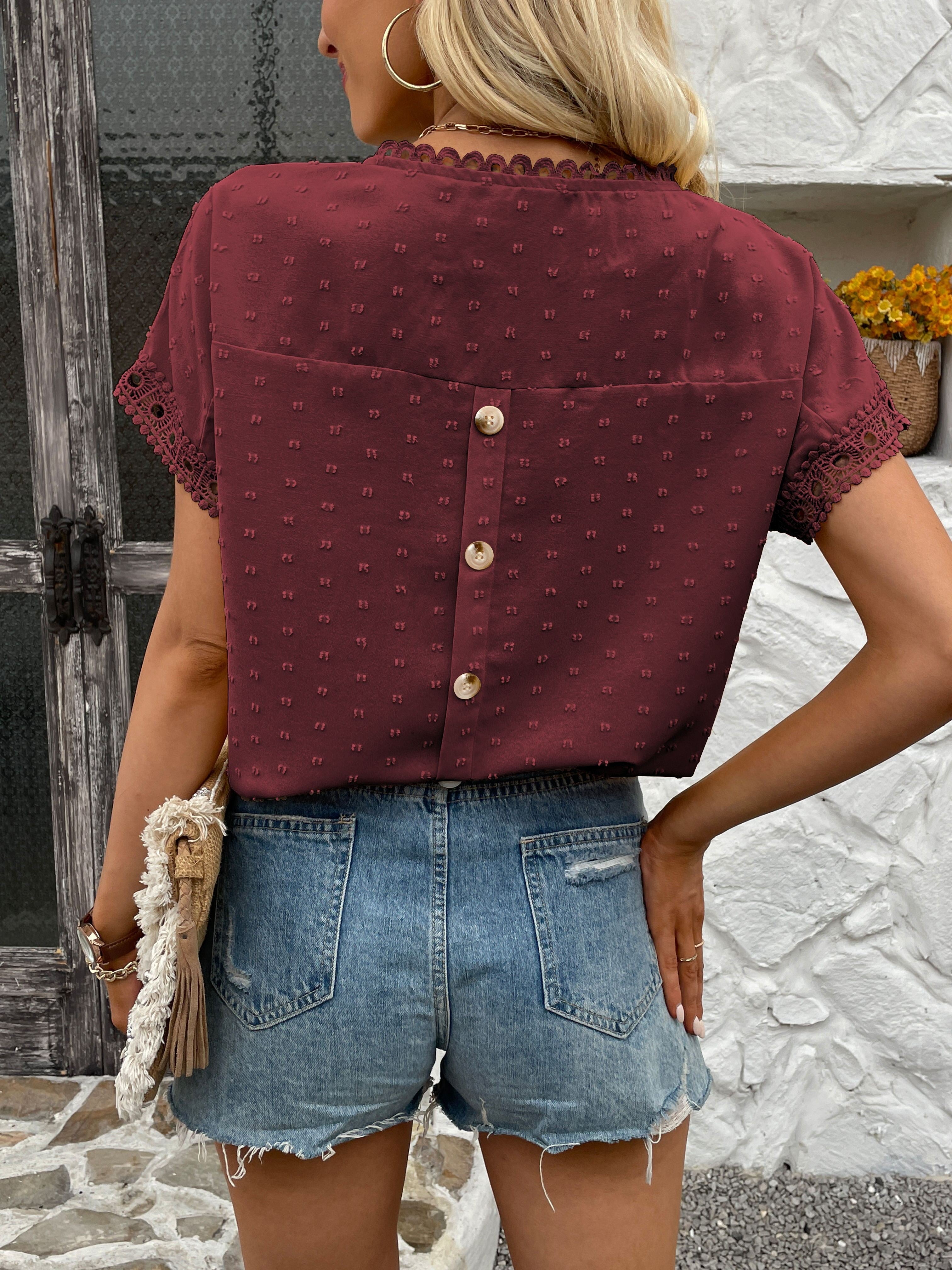 Women's Swiss Dot Embroidered T-Shirt, A Stylish and Comfortable Everyday Top