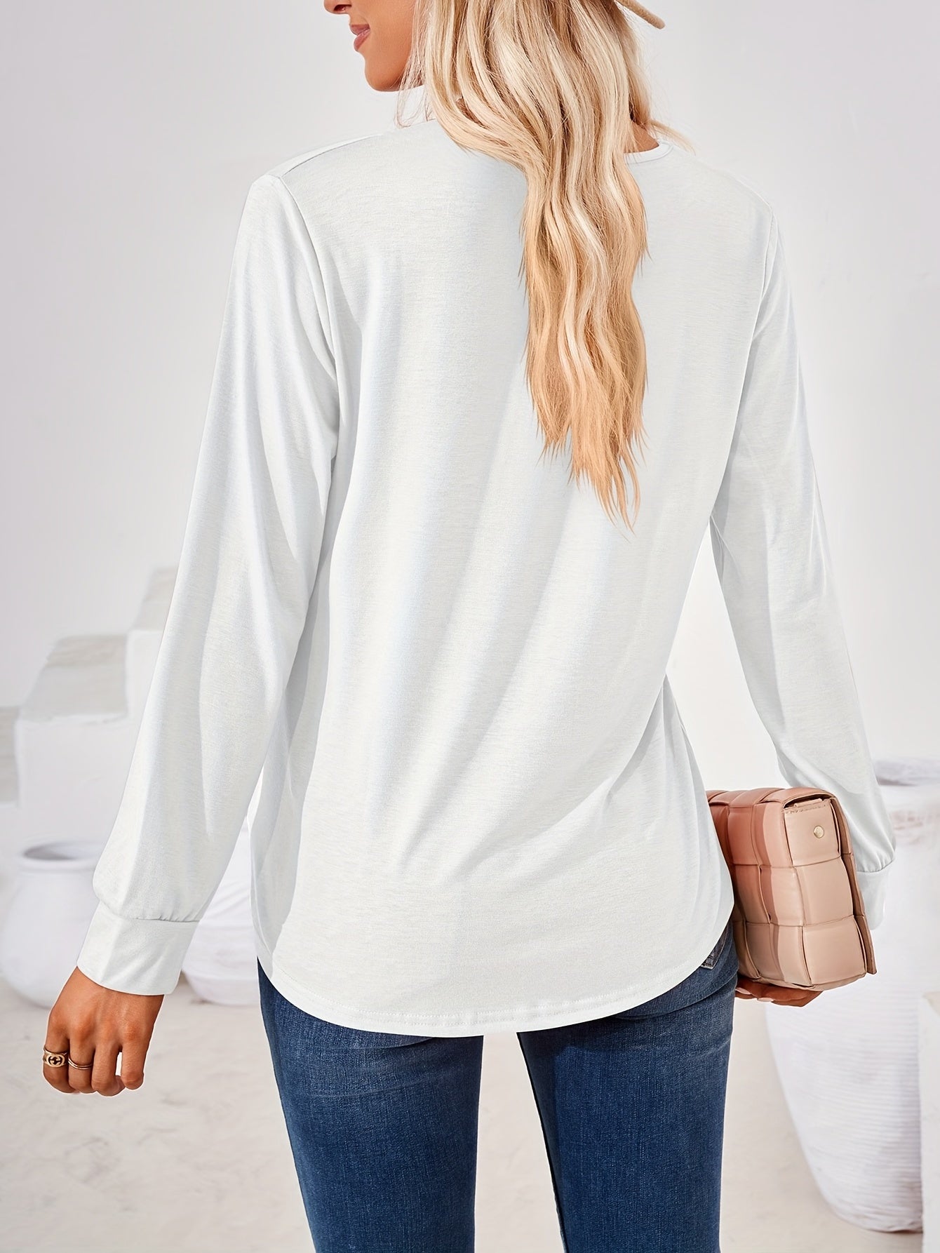 Solid Square Long Sleeve T-Shirt, Casual T-Shirt