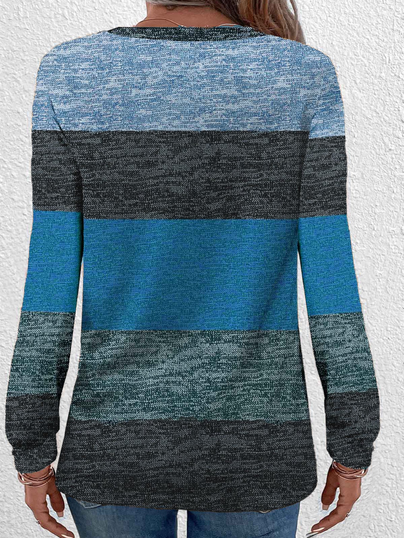 Colorblock Stripe Print Crew Neck T-Shirt, Casual Long Sleeve Top