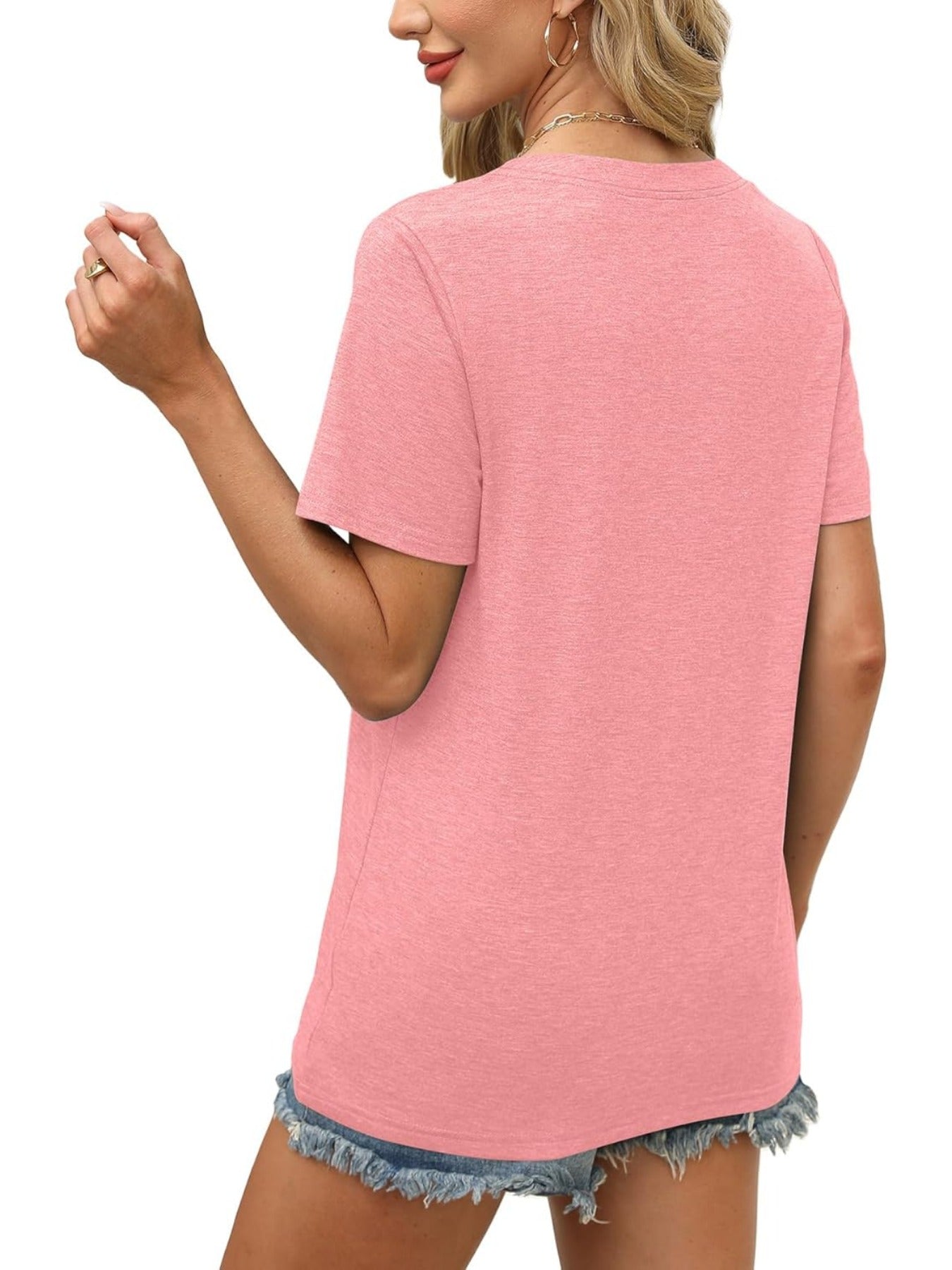 Solid Color Short Sleeve V Neck T Shirt