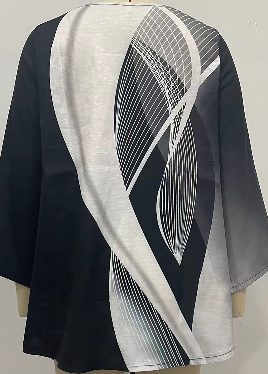 Geometric Print Long Sleeve Stitching Crewneck Shirt