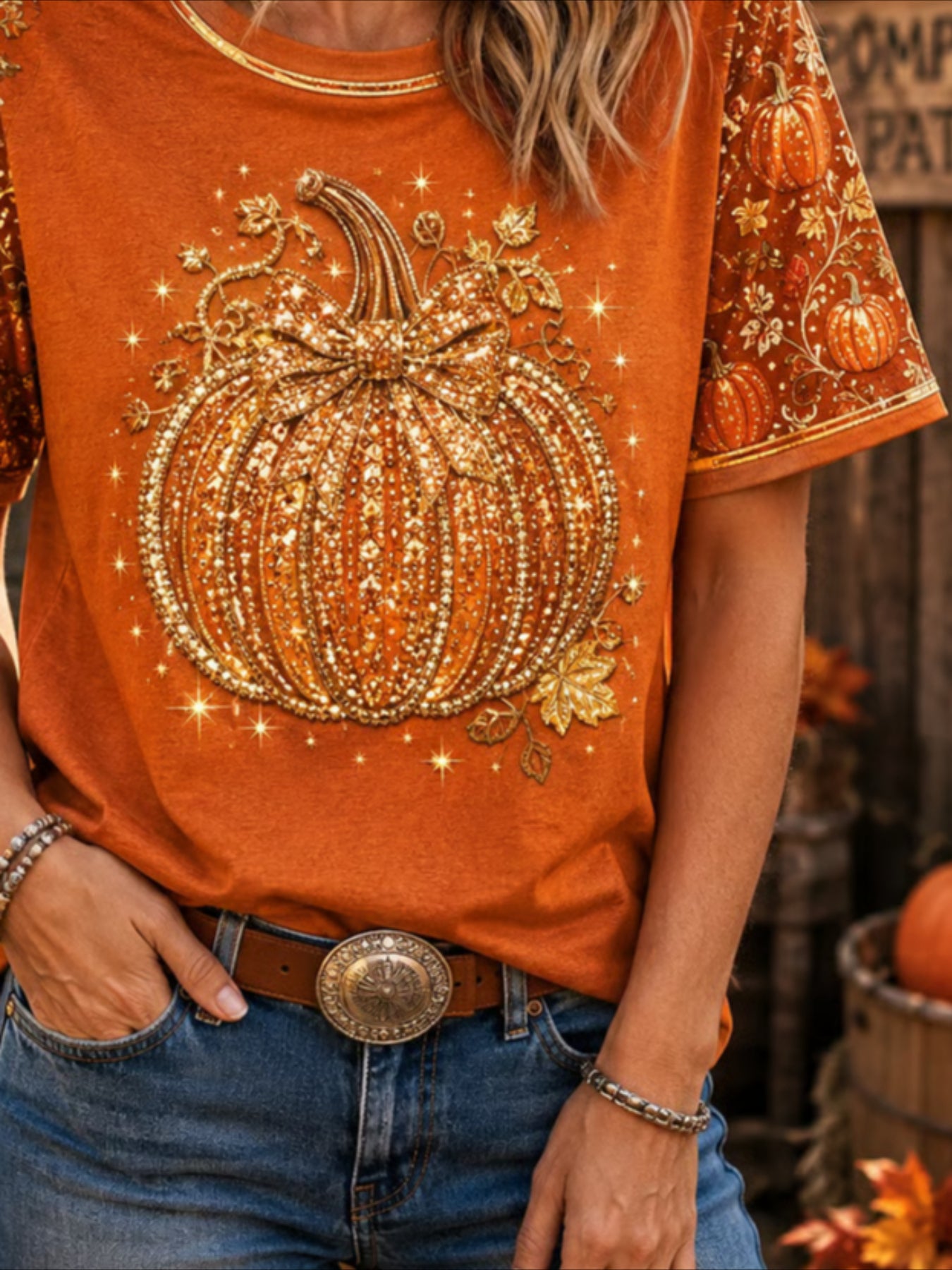 100% Cotton Halloween Pattern Crew Neck Short Sleeve T-Shirt